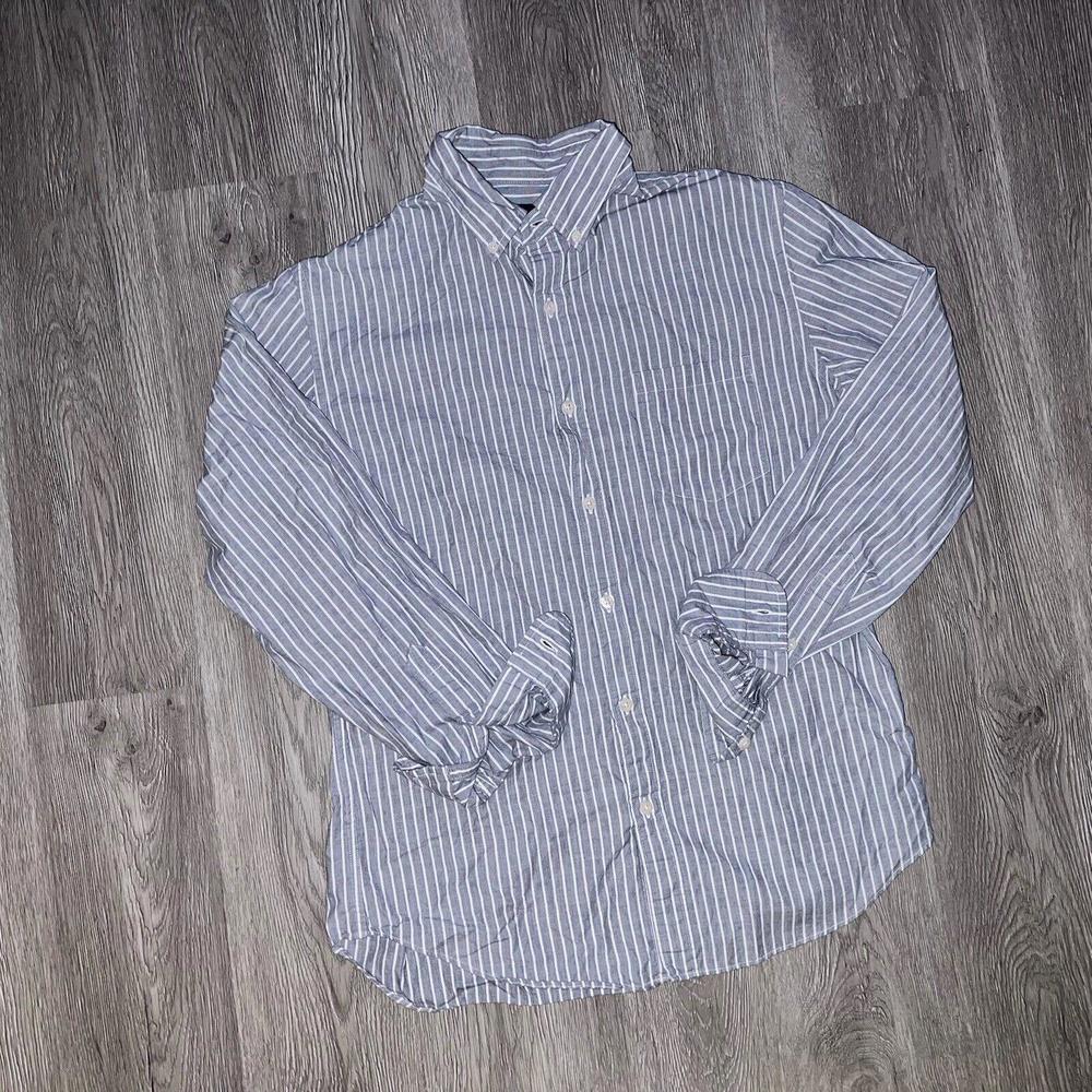 J Crew Oxford Shirt Men’s M Slim Grey Stripe Long Sleeve Button Up